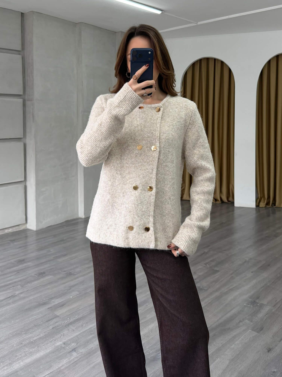 Çift Sıra Düğmeli Hırka 75311 Açık Bej