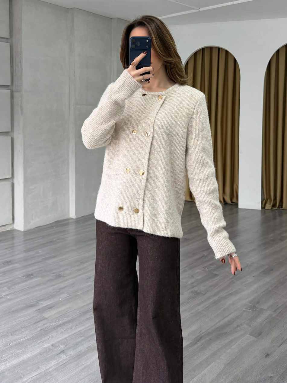 Çift Sıra Düğmeli Hırka 75311 Açık BejCoral