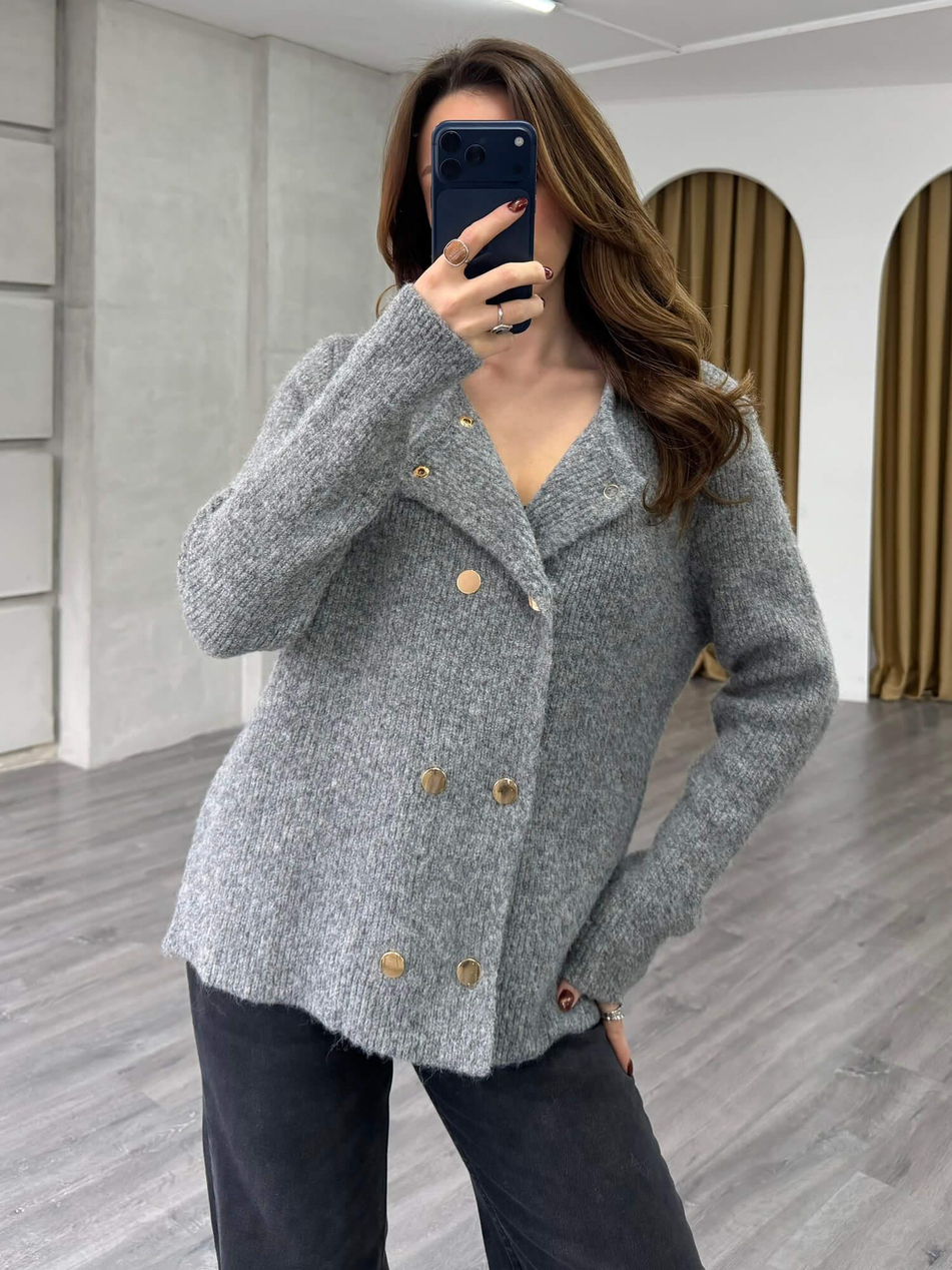 Çift Sıra Düğmeli Hırka 75311 Gri