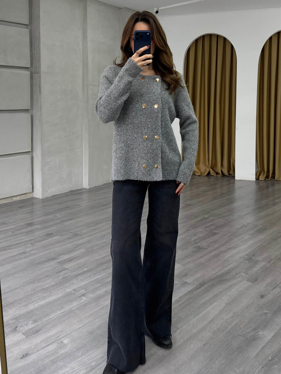 Çift Sıra Düğmeli Hırka 75311 GriCoral