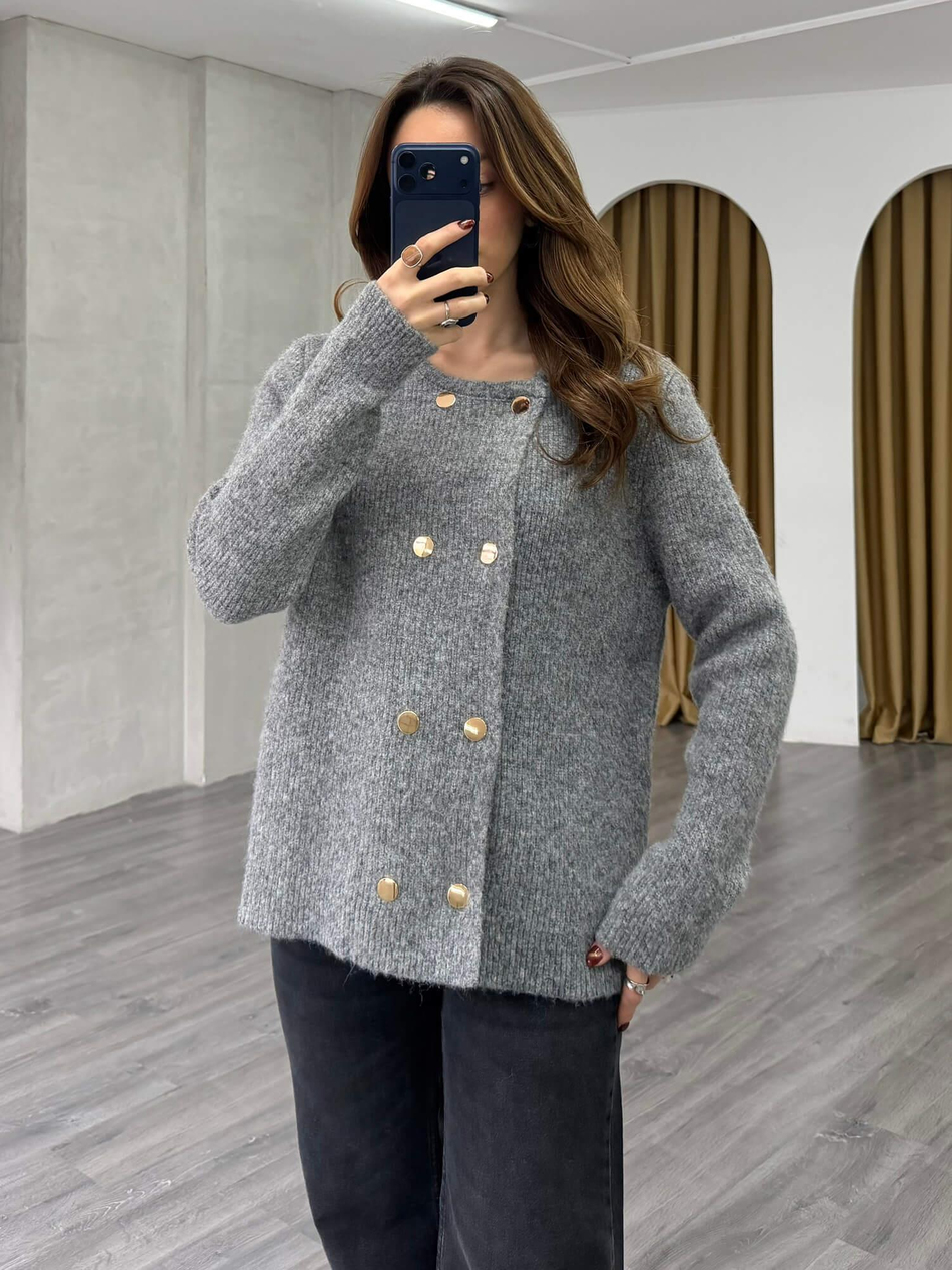 Çift Sıra Düğmeli Hırka 75311 GriCoral