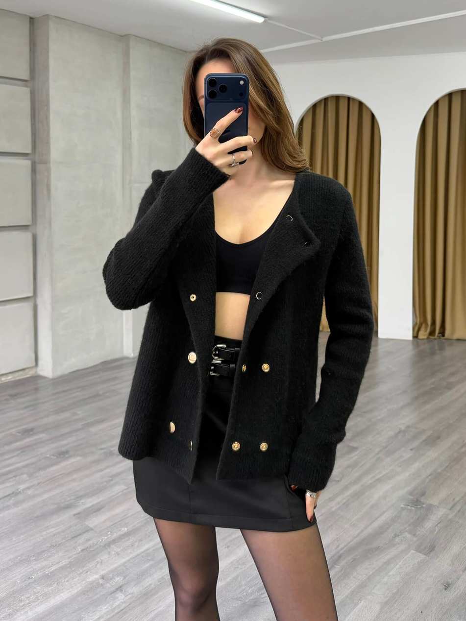 Çift Sıra Düğmeli Hırka 75311 SiyahCoral