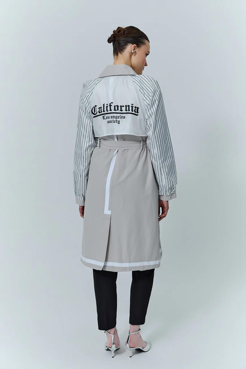 Çizgi Desenli Trençkot Taş-Coral