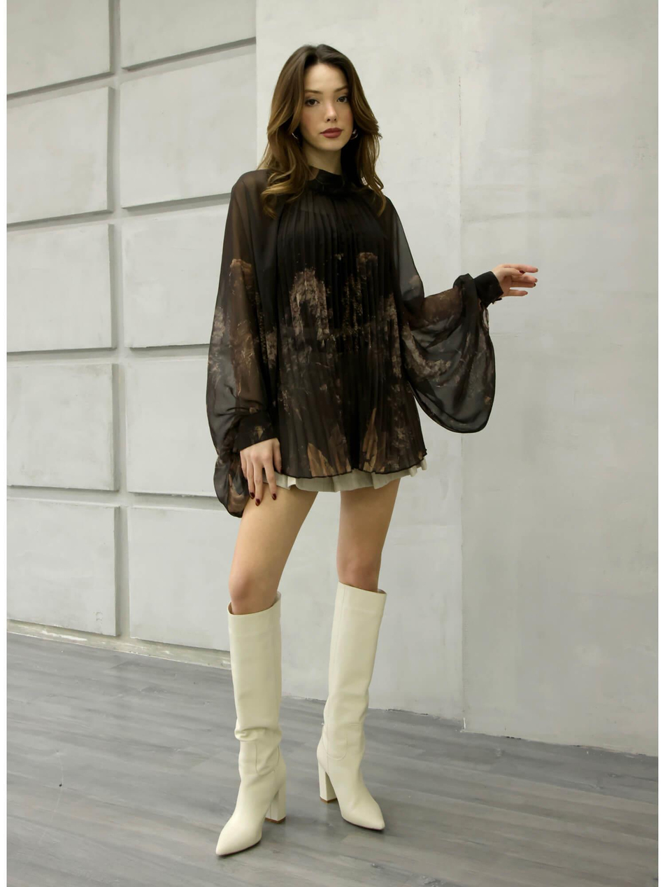 Çizgili Desenli Bluz 39278 KahveCoral