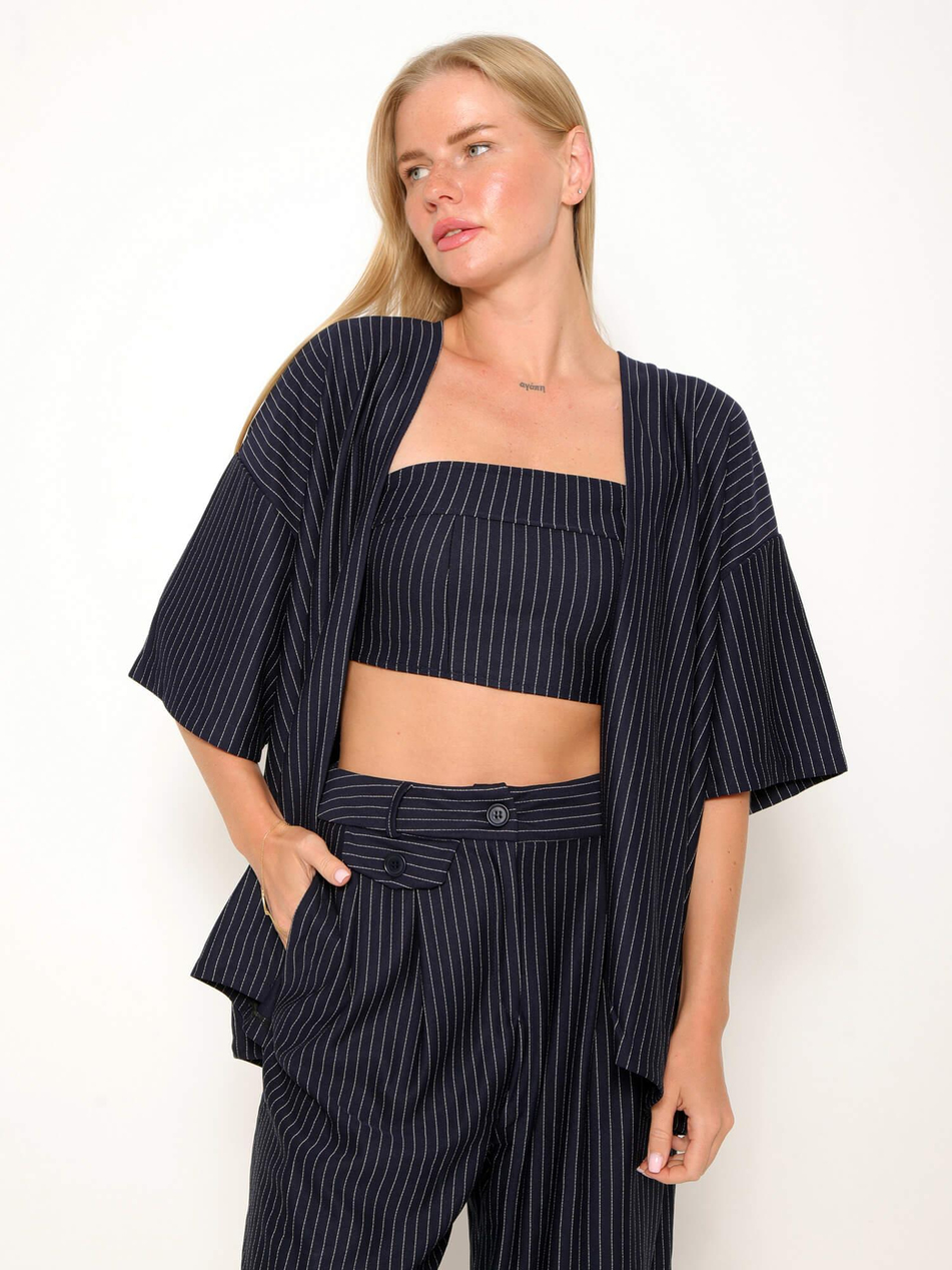 Çizgili Üçlü Takım Lacivert-Coral
