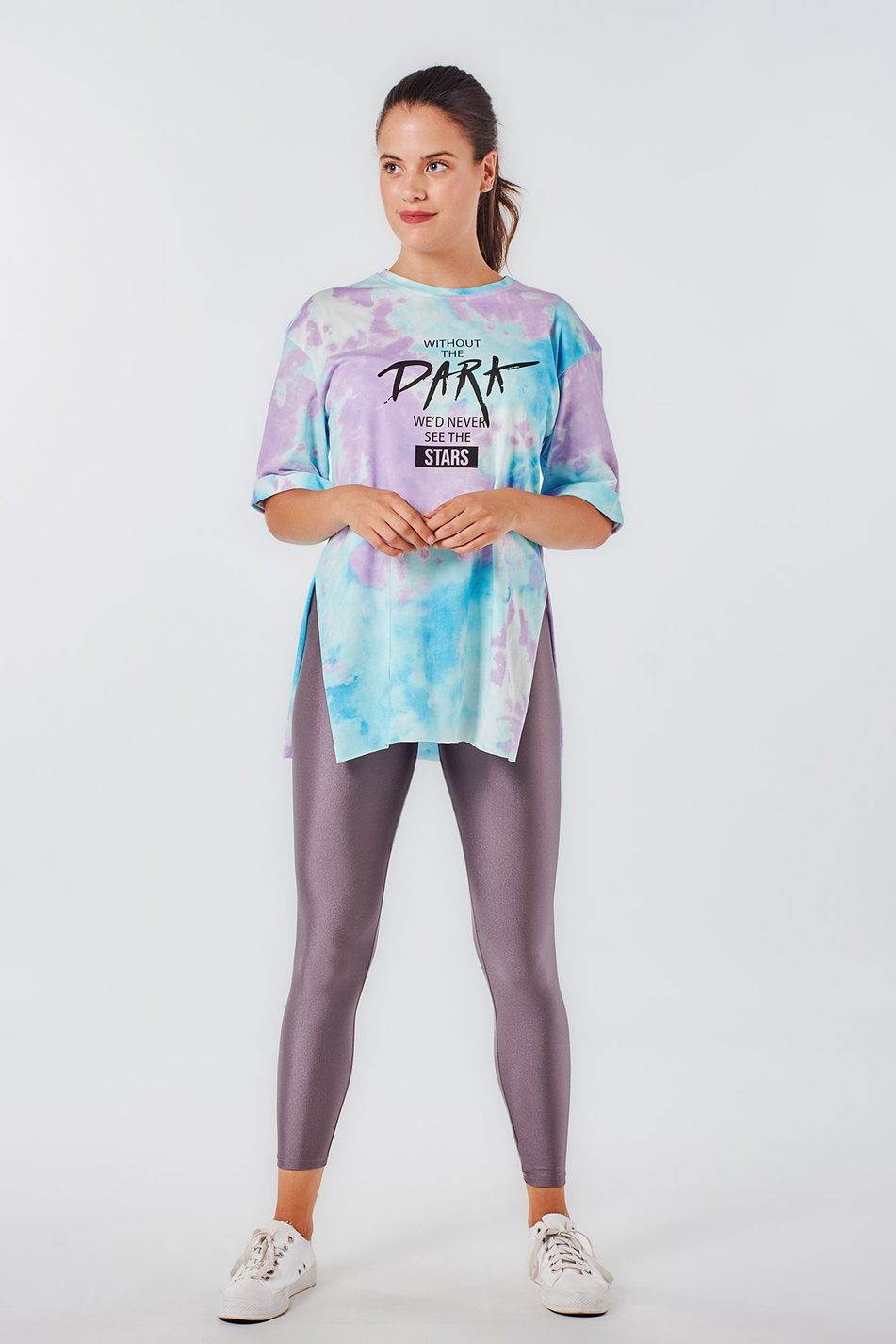 Coral 118B Batik Desenli Dark Yazılı T-Shirt Turkuaz-Coral
