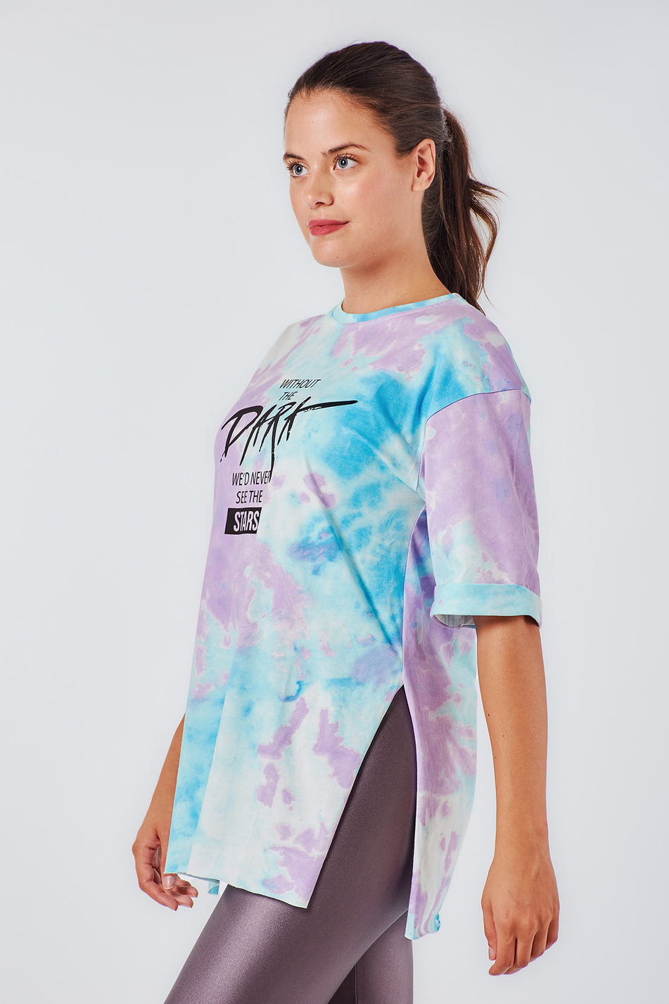 Coral 118B Batik Desenli Dark Yazılı T-Shirt Turkuaz-Coral