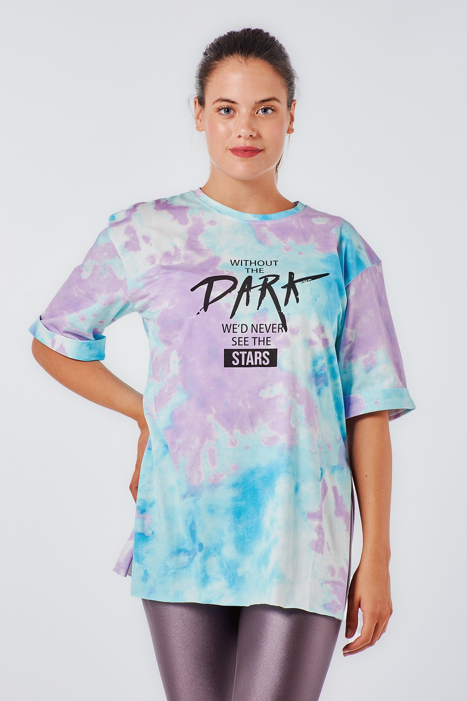 Coral 118B Batik Desenli Dark Yazılı T-Shirt Turkuaz-Coral