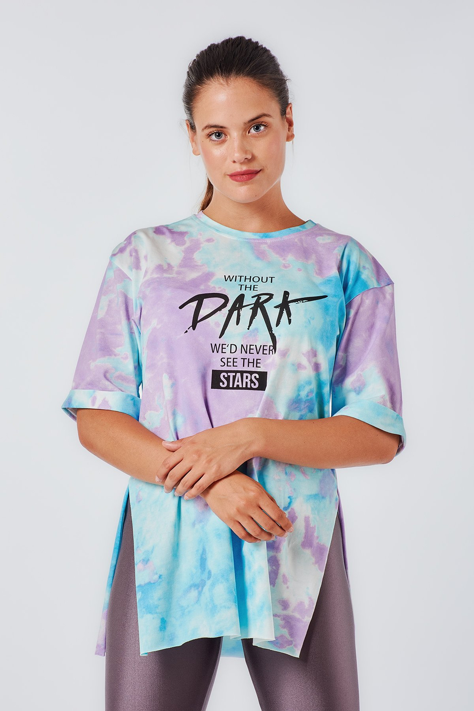 Coral 118B Batik Desenli Dark Yazılı T-Shirt Turkuaz-Coral