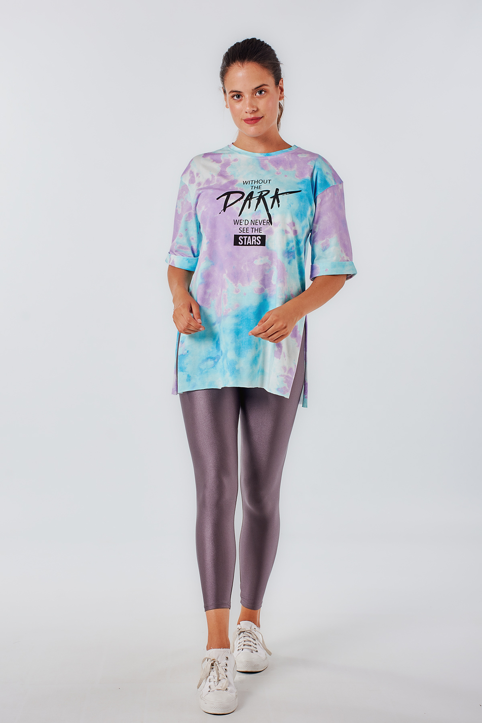 Coral 118B Batik Desenli Dark Yazılı T-Shirt Turkuaz-Coral