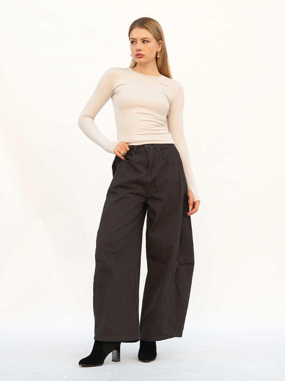Curve Wide Gabardin Pantolon 031738 AntrasitCoral