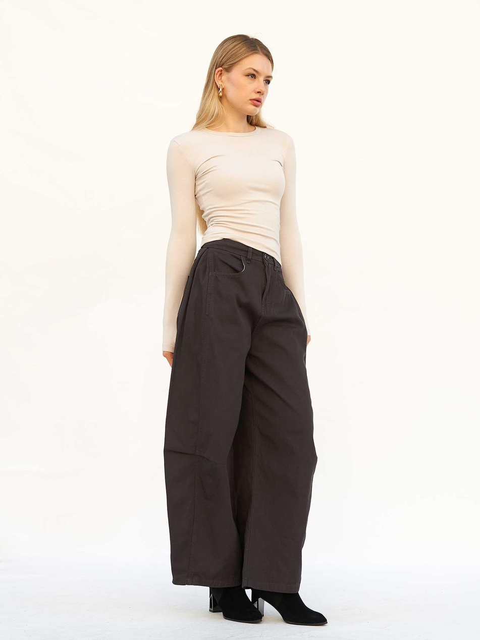 Curve Wide Gabardin Pantolon 031738 AntrasitCoral