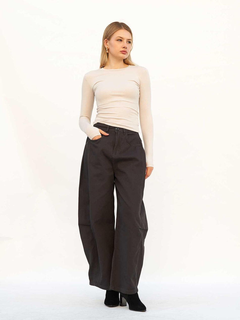 Curve Wide Gabardin Pantolon 031738 AntrasitCoral