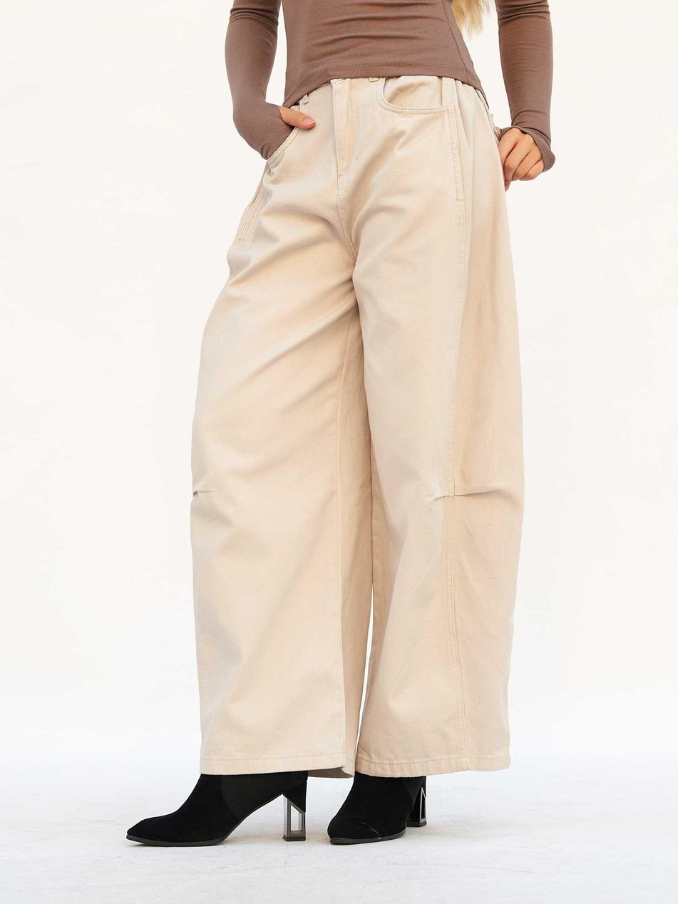 Curve Wide Gabardin Pantolon 031738 GriCoral