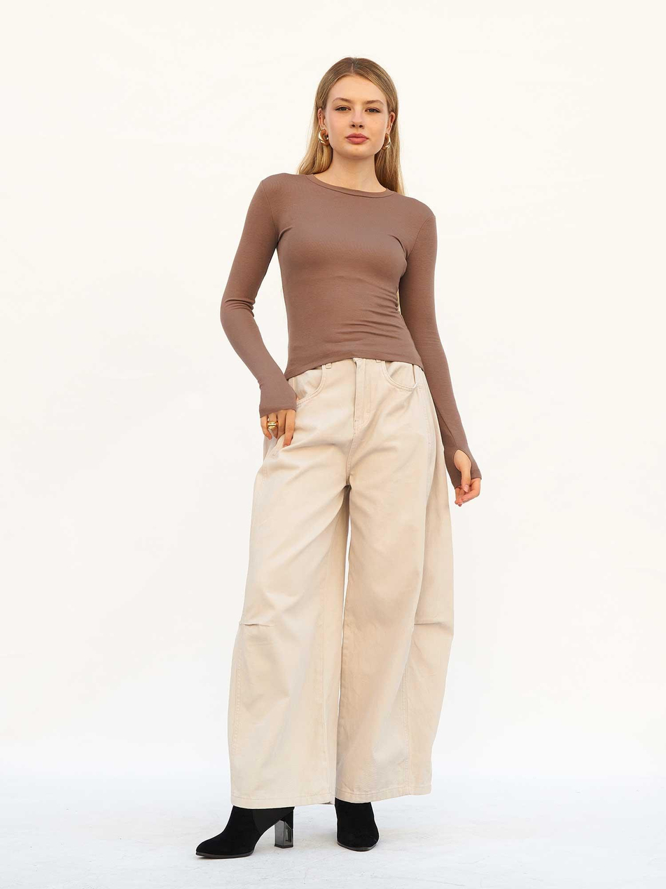 Curve Wide Gabardin Pantolon 031738 GriCoral