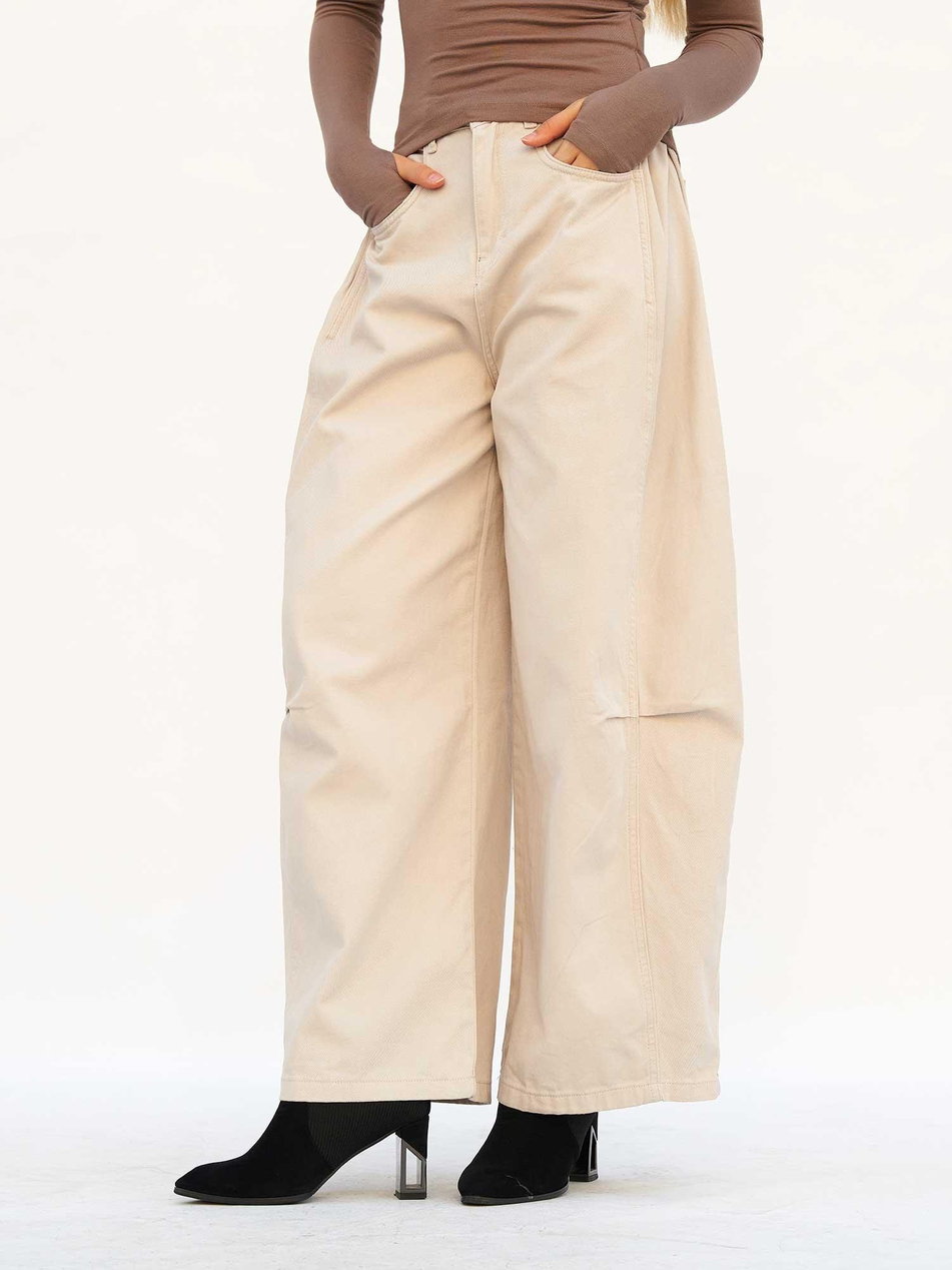 Curve Wide Gabardin Pantolon 031738 GriCoral