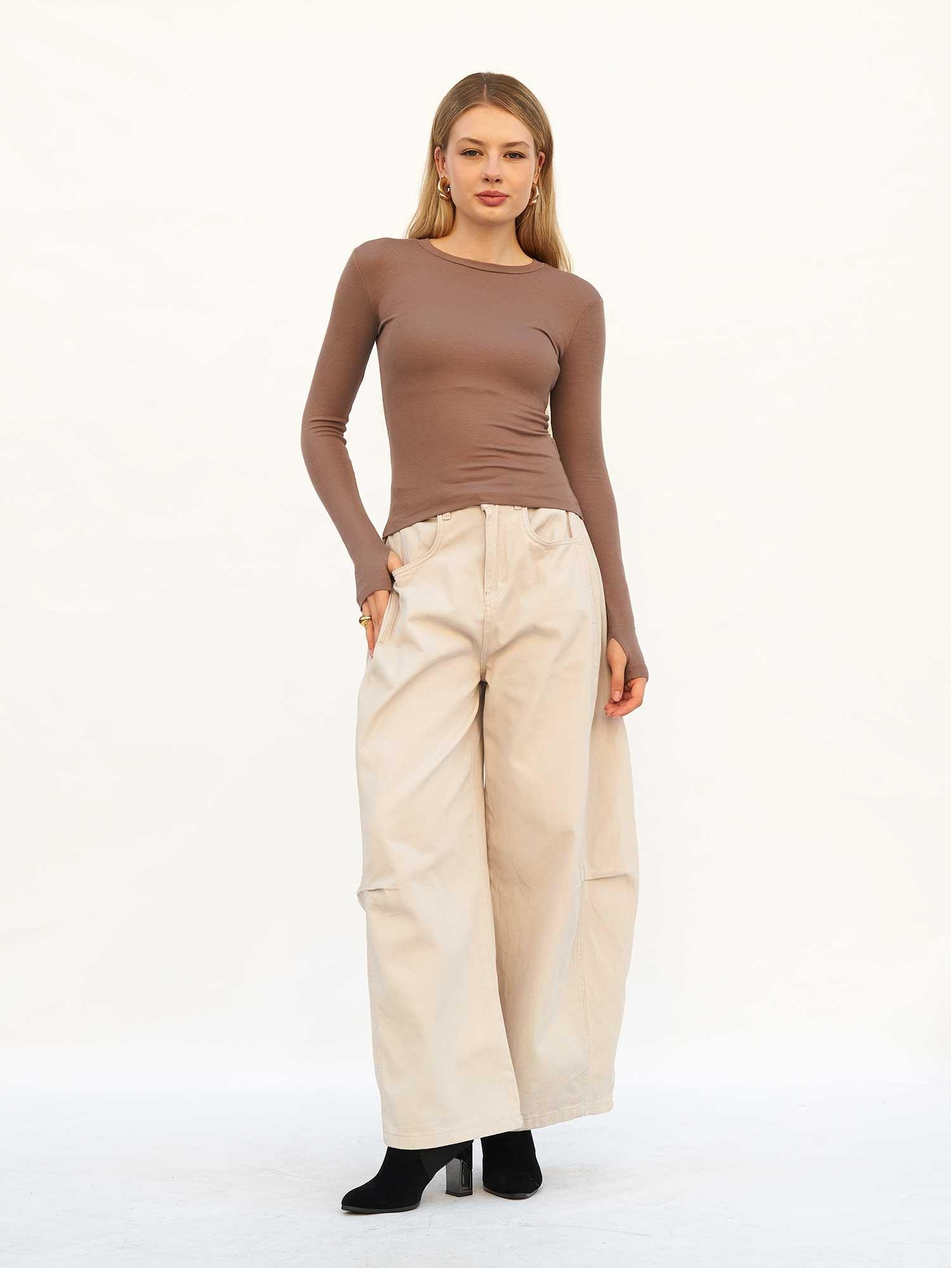 Curve Wide Gabardin Pantolon 031738 GriCoral