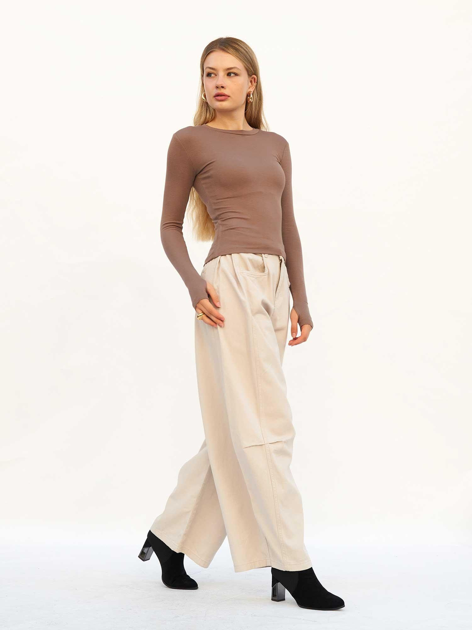 Curve Wide Gabardin Pantolon 031738 GriCoral