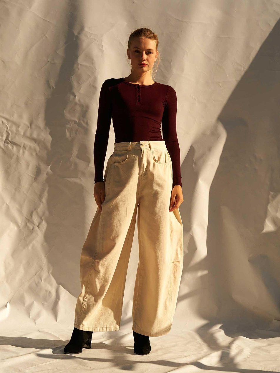 Curve Wide Gabardin Pantolon 031738 KremCoral