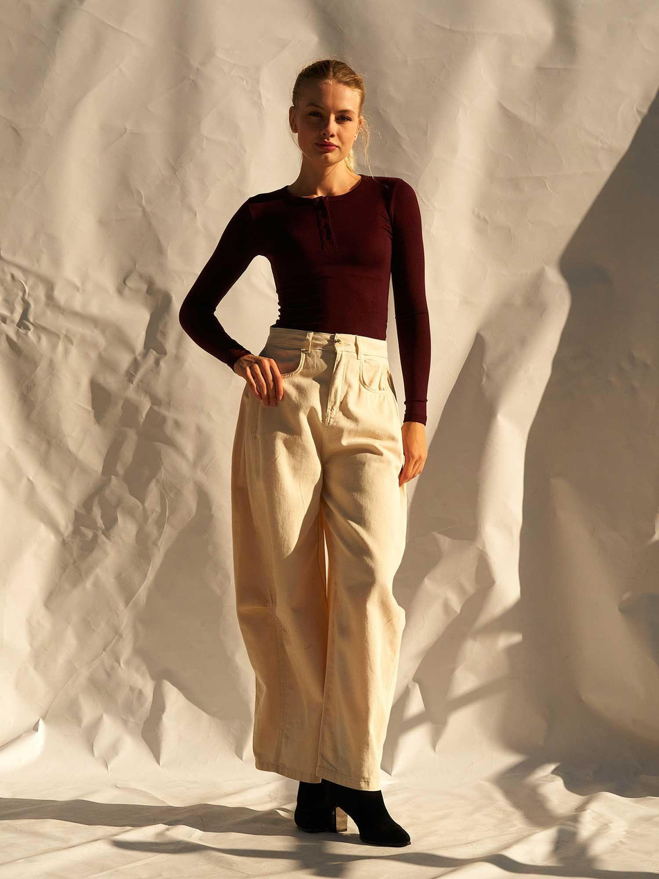 Curve Wide Gabardin Pantolon 031738 KremCoral