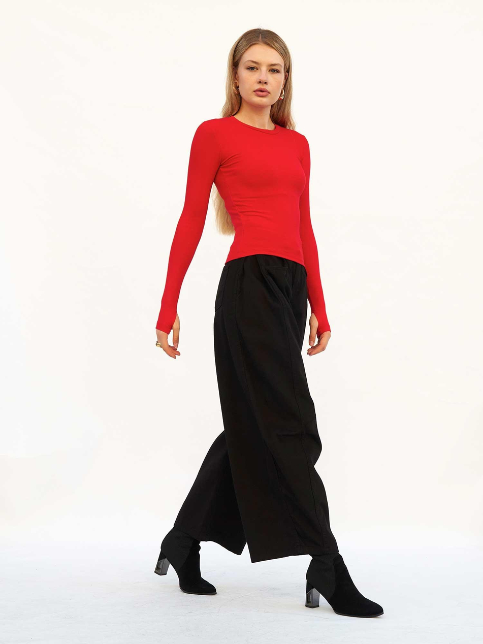 Curve Wide Gabardin Pantolon 031738 SiyahCoral