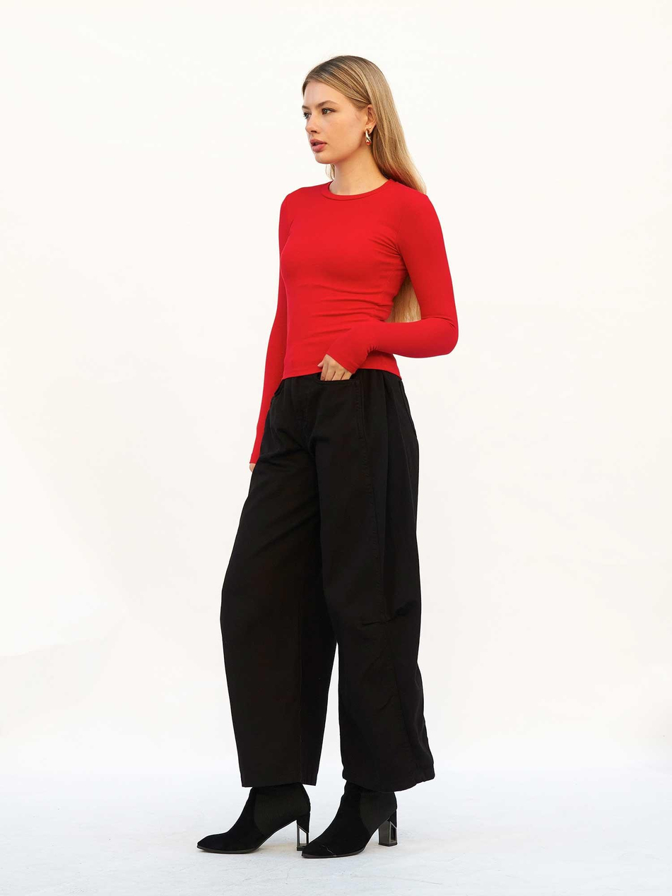Curve Wide Gabardin Pantolon 031738 SiyahCoral