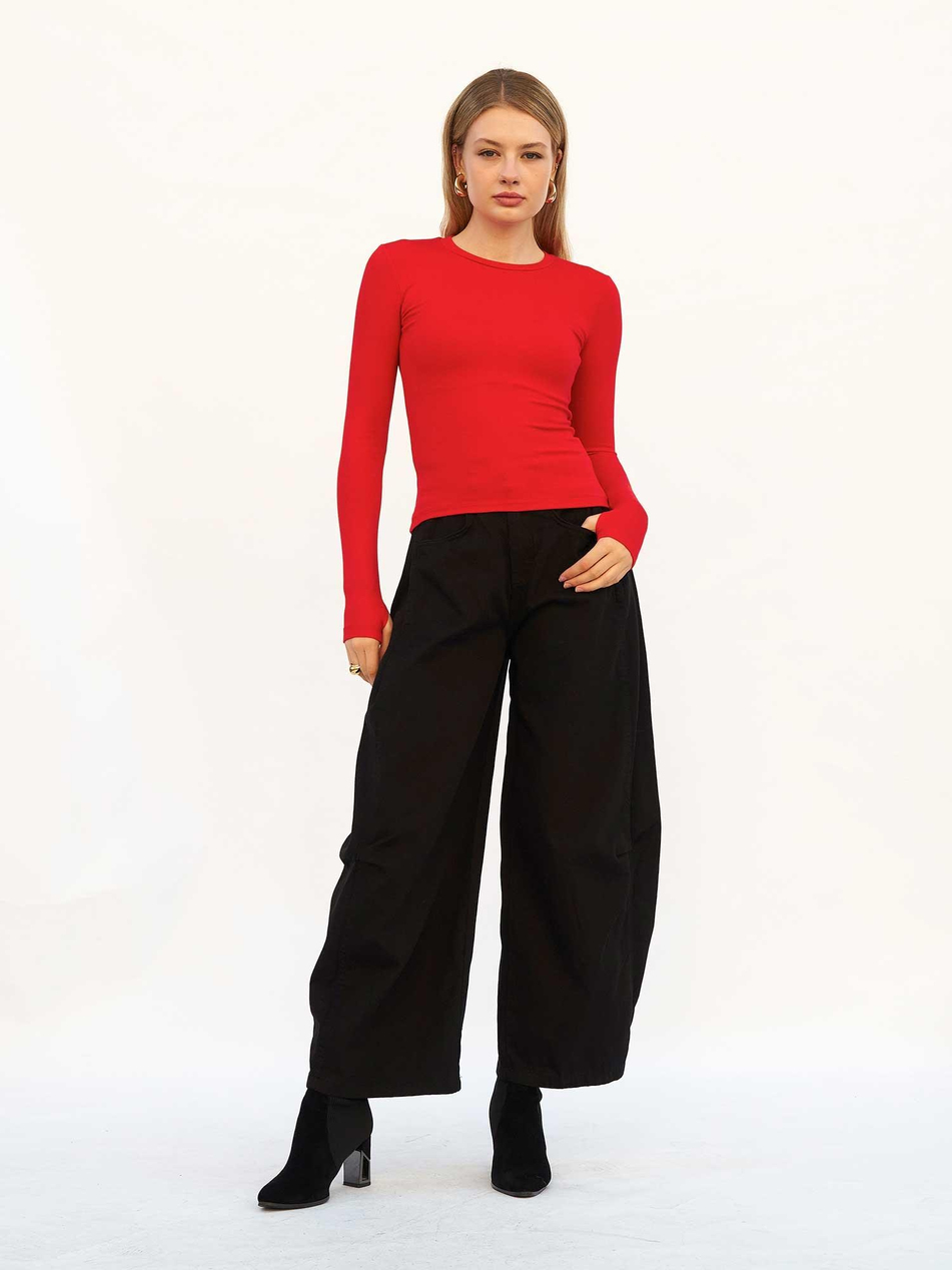 Curve Wide Gabardin Pantolon 031738 SiyahCoral