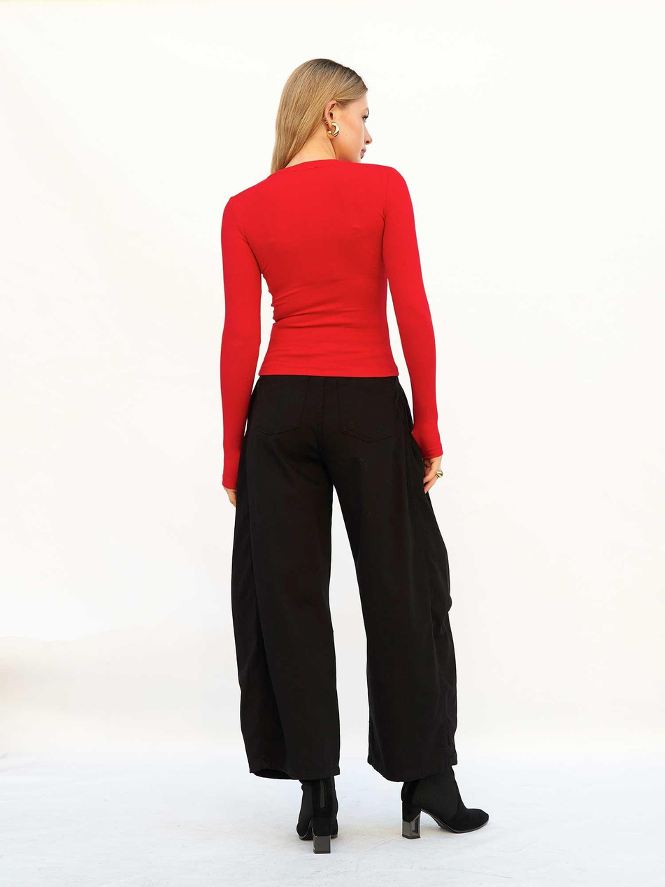 Curve Wide Gabardin Pantolon 031738 SiyahCoral