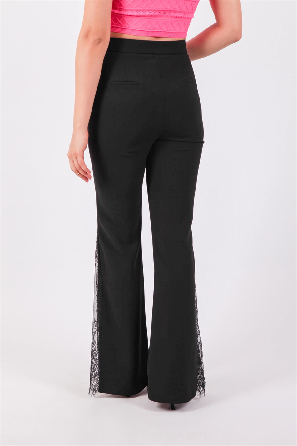 Dantelli Paça Pantolon Siyah-Coral