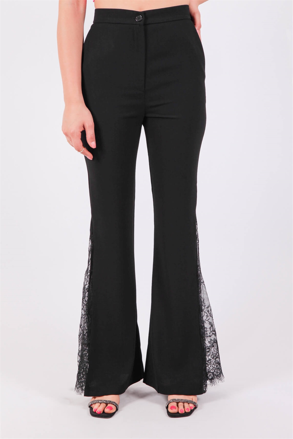 Dantelli Paça Pantolon Siyah-Coral