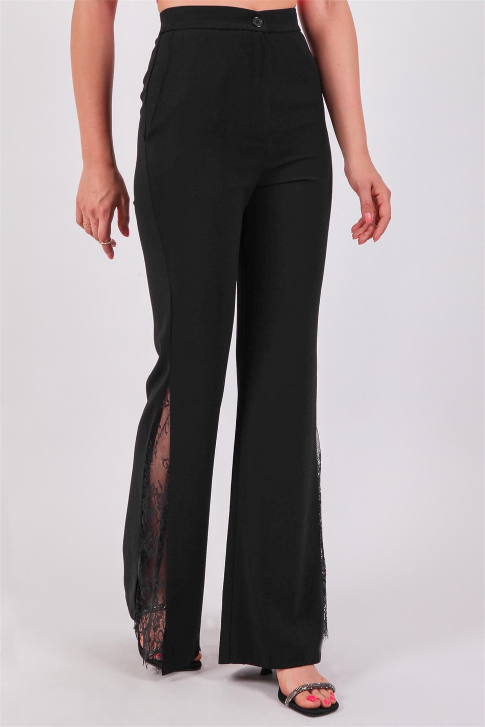 Dantelli Paça Pantolon Siyah-Coral