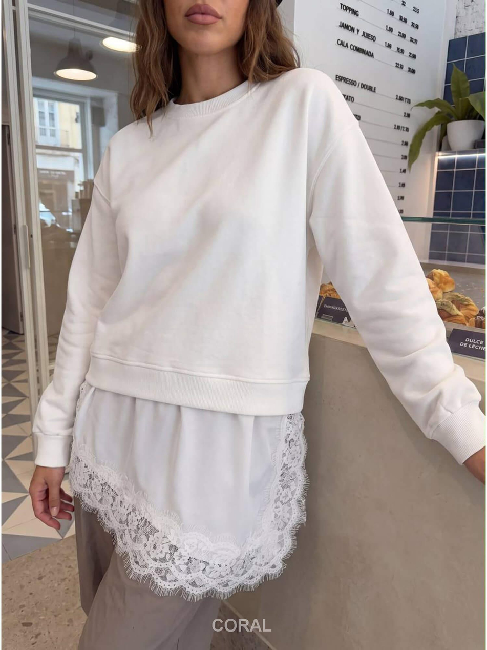 Dantelli Sweatshirt 5980 Yakası BeyazCoral