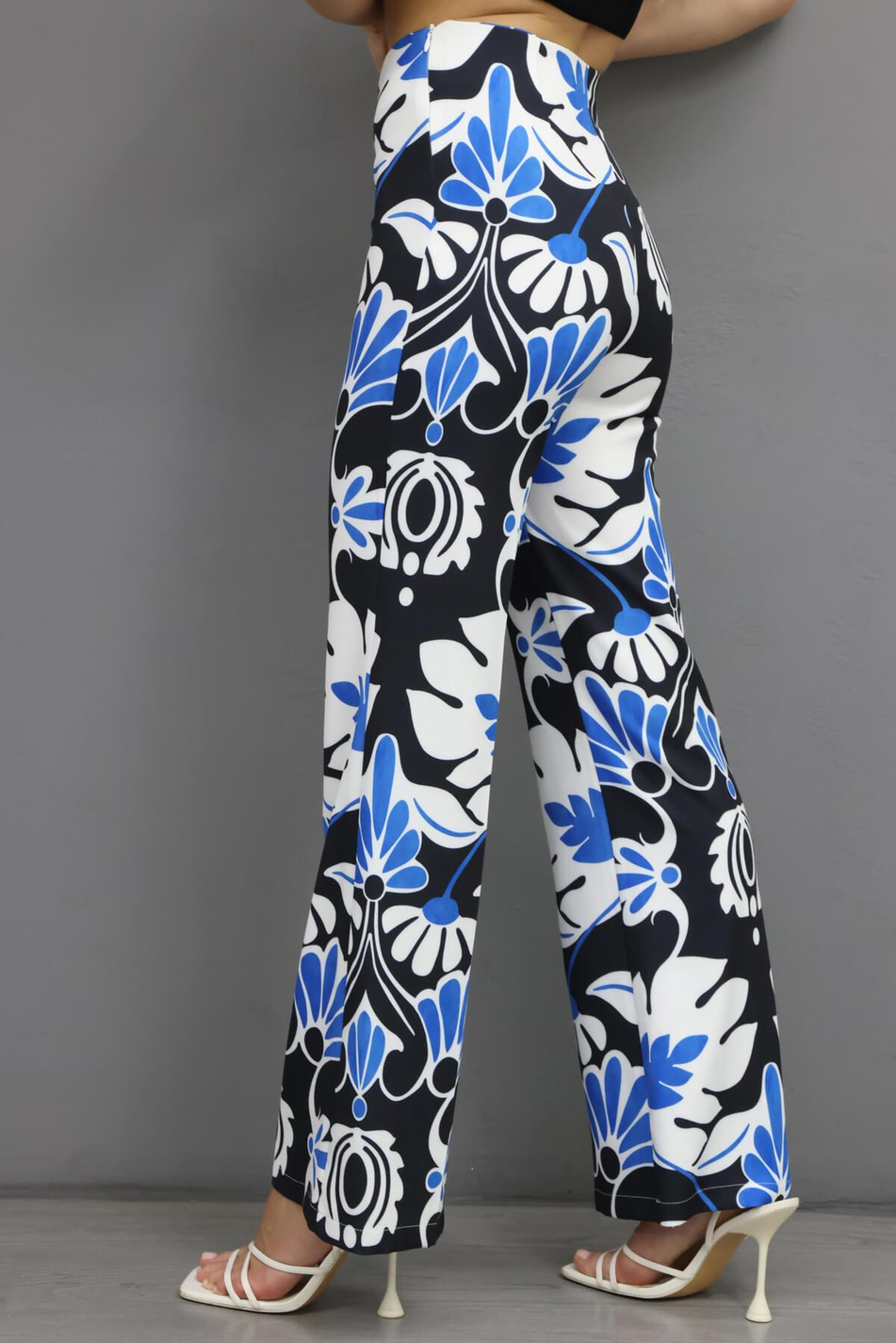 Desenli Cepsiz Pantolon Lacivert-Coral