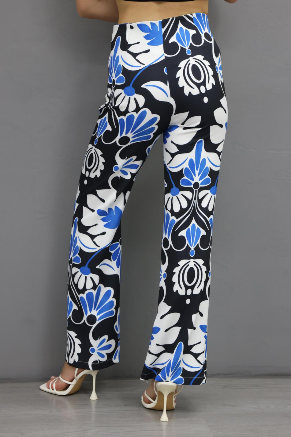 Desenli Cepsiz Pantolon Lacivert-Coral