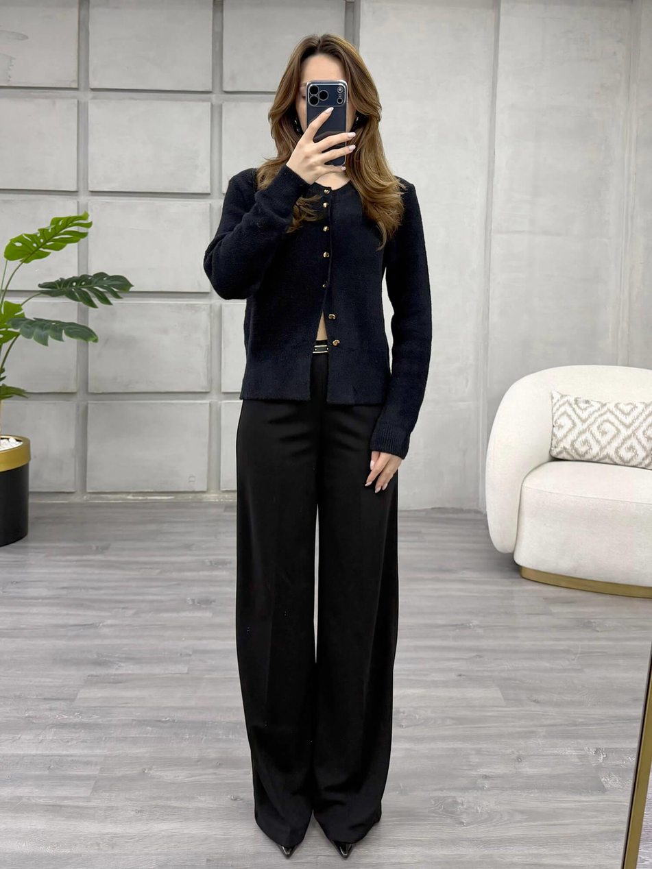 Desenli Düğmeli Yumuşak Hırka 7606 SiyahCoral