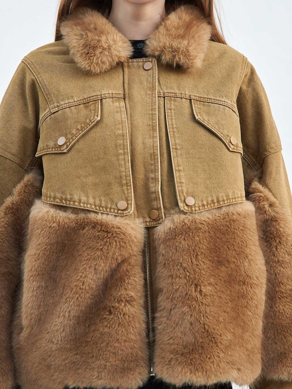 Detaylı Denim Mont 160955 Kürk BejCoral