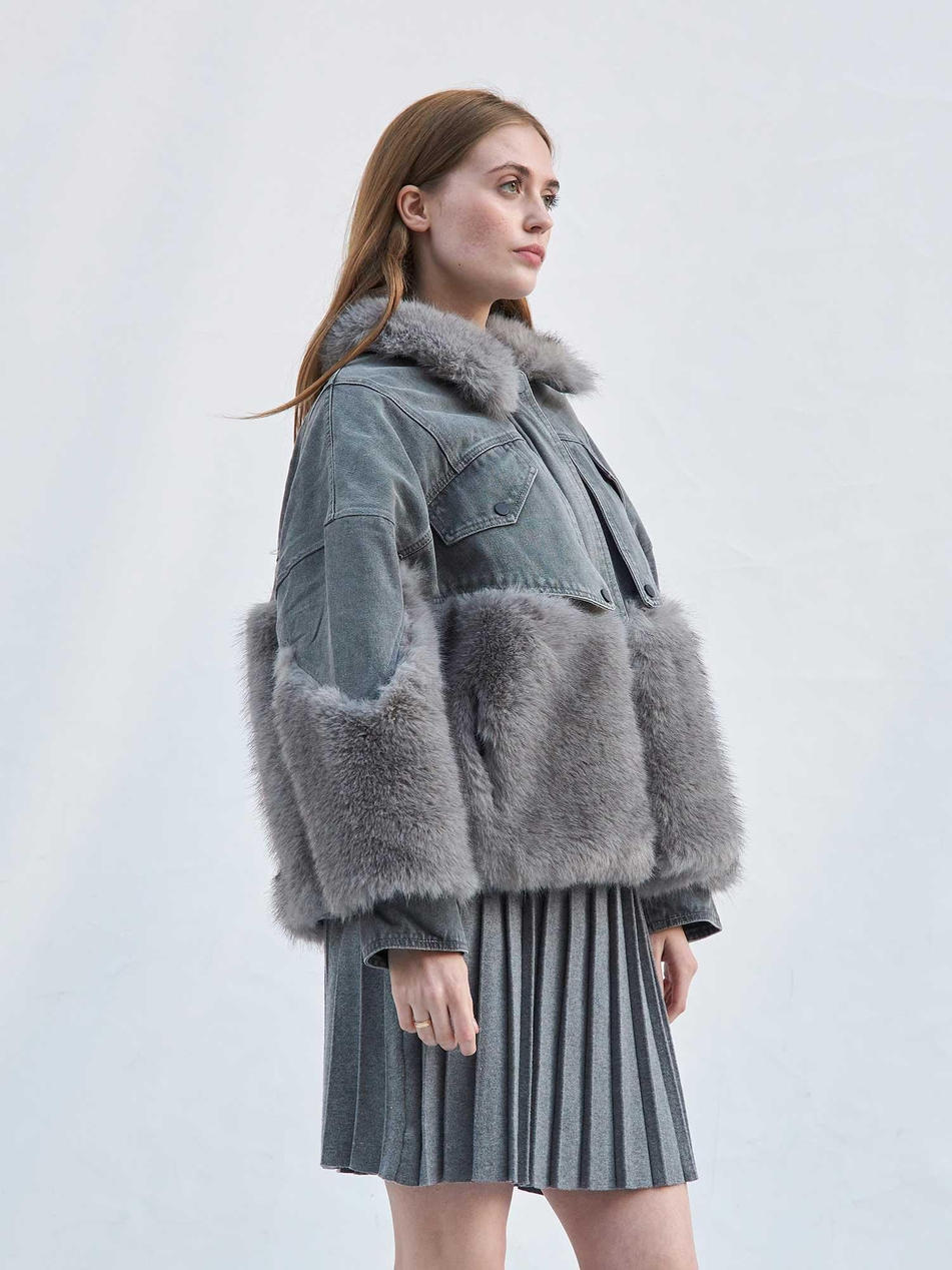Detaylı Denim Mont 160955 Kürk GriCoral