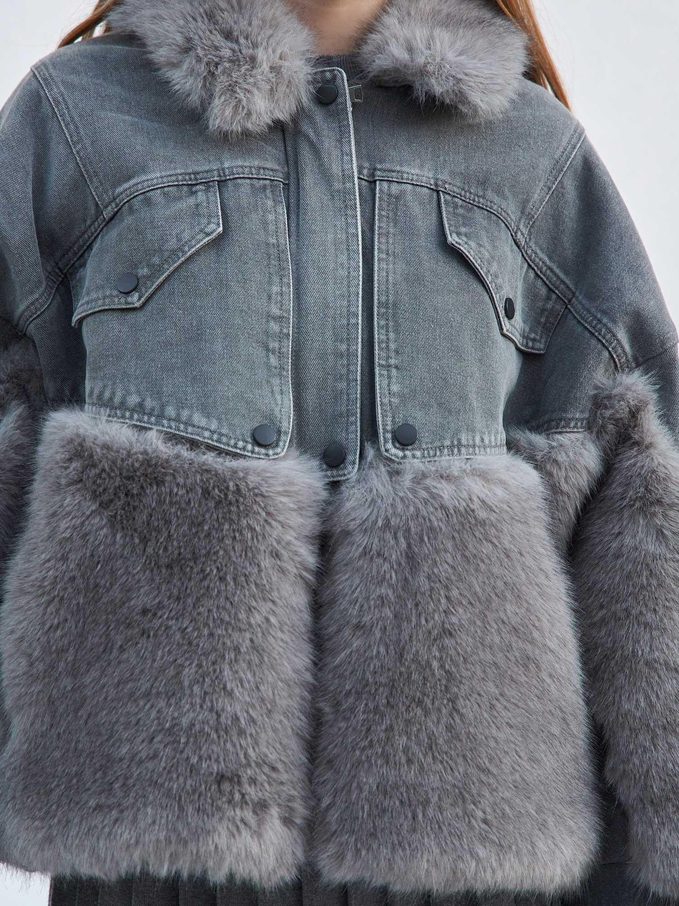 Detaylı Denim Mont 160955 Kürk GriCoral