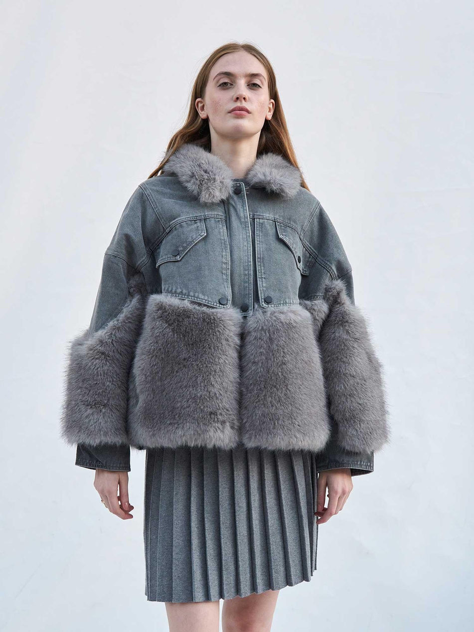 Detaylı Denim Mont 160955 Kürk GriCoral
