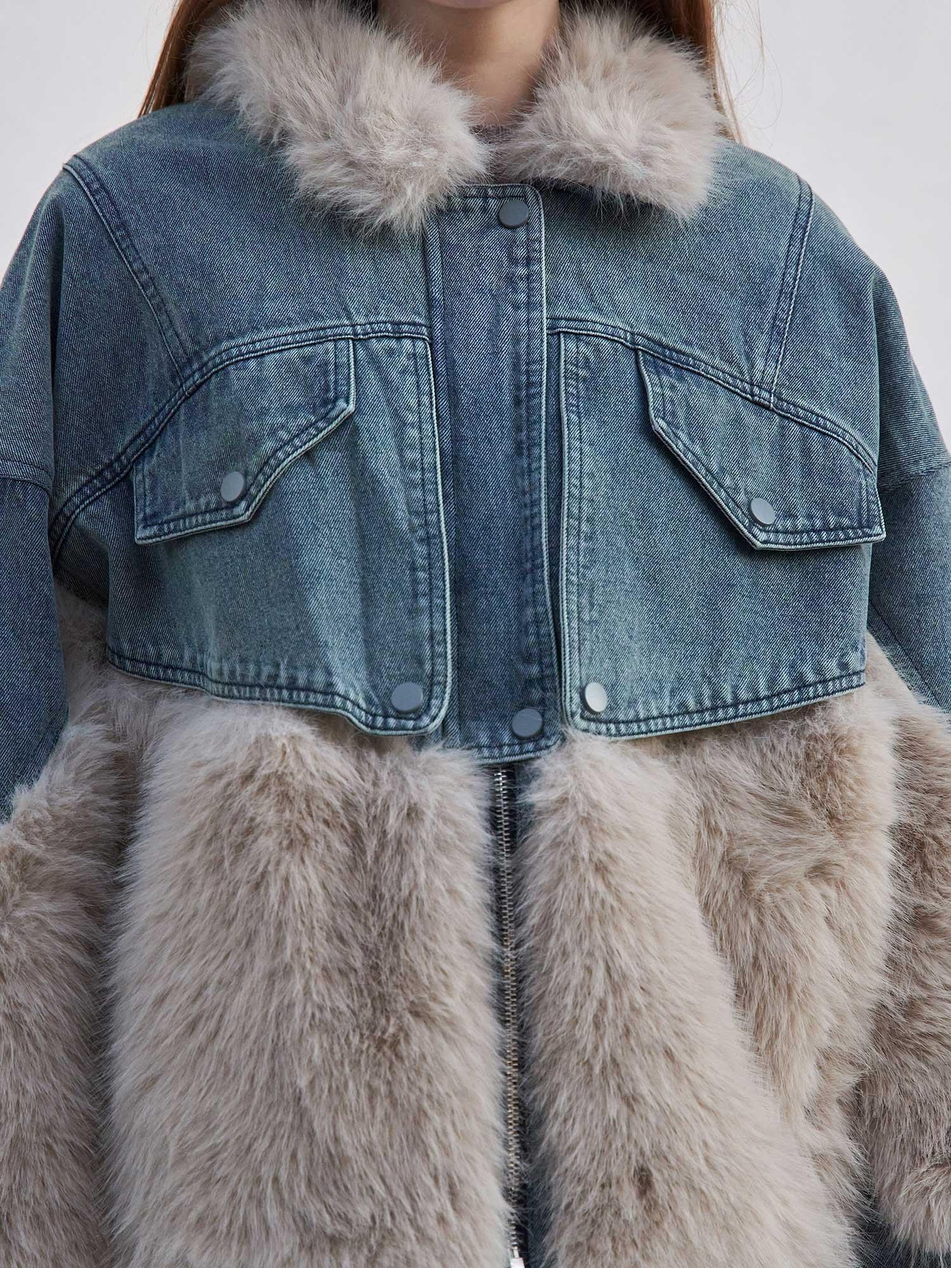Detaylı Denim Mont 160955 Kürk MaviCoral
