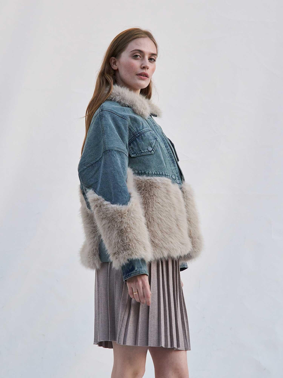 Detaylı Denim Mont 160955 Kürk MaviCoral