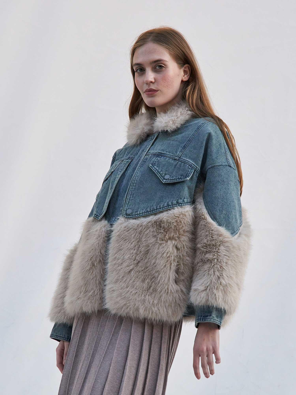 Detaylı Denim Mont 160955 Kürk MaviCoral