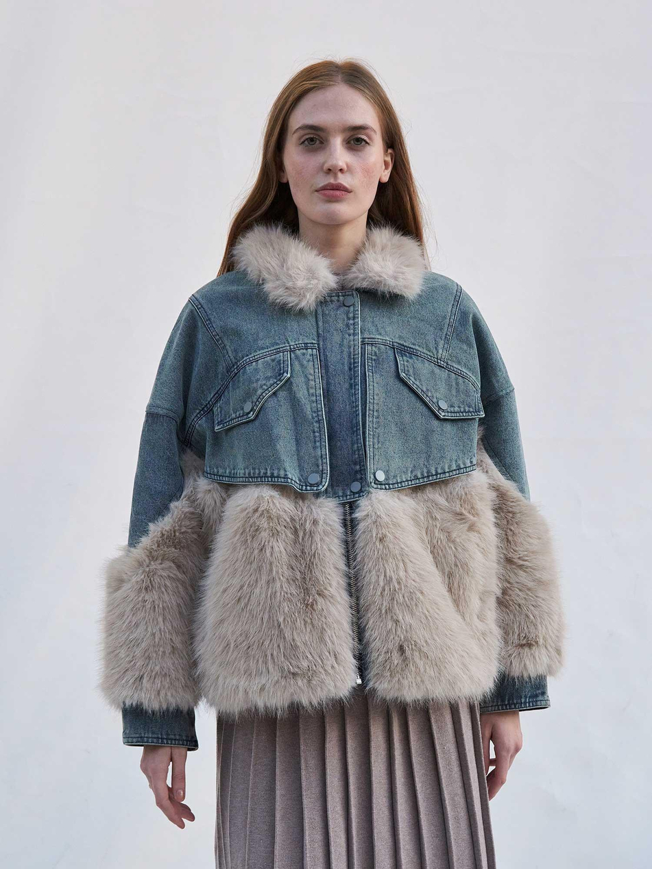 Detaylı Denim Mont 160955 Kürk MaviCoral