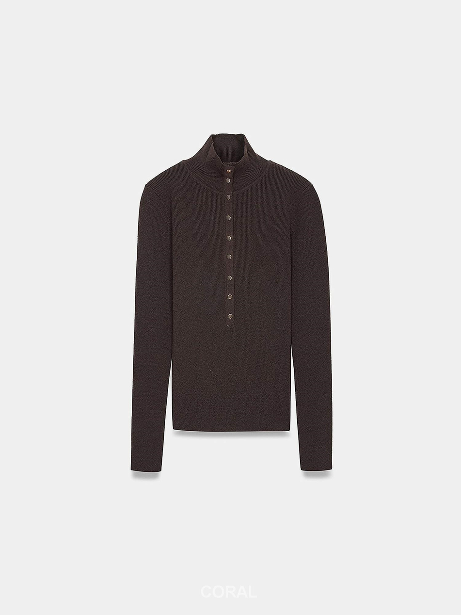 Dik Yaka Çıtçıtlı Kazak 10686 Koyu KahveCoral
