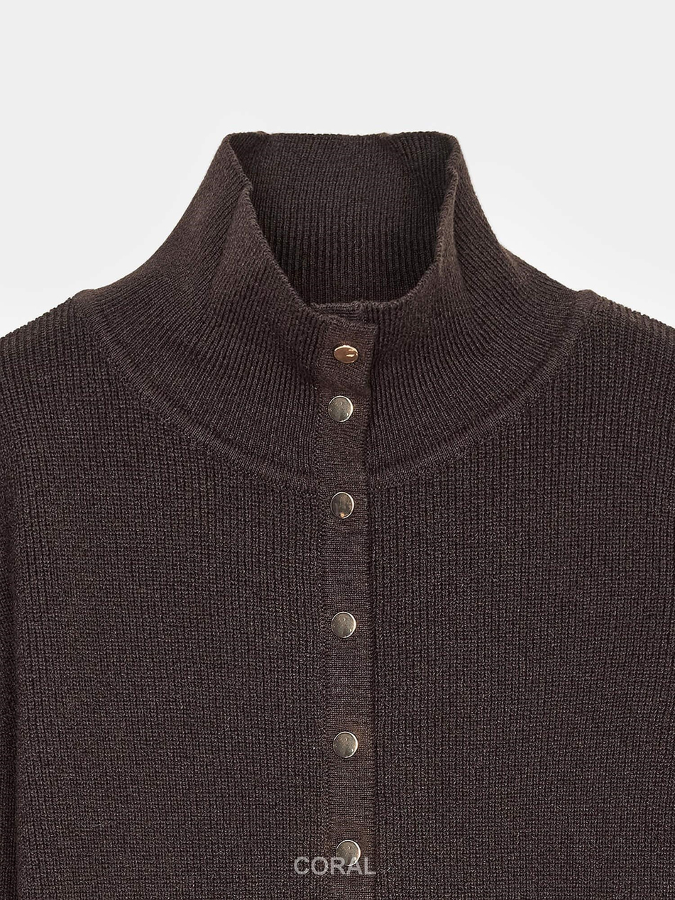 Dik Yaka Çıtçıtlı Kazak 10686 Koyu KahveCoral