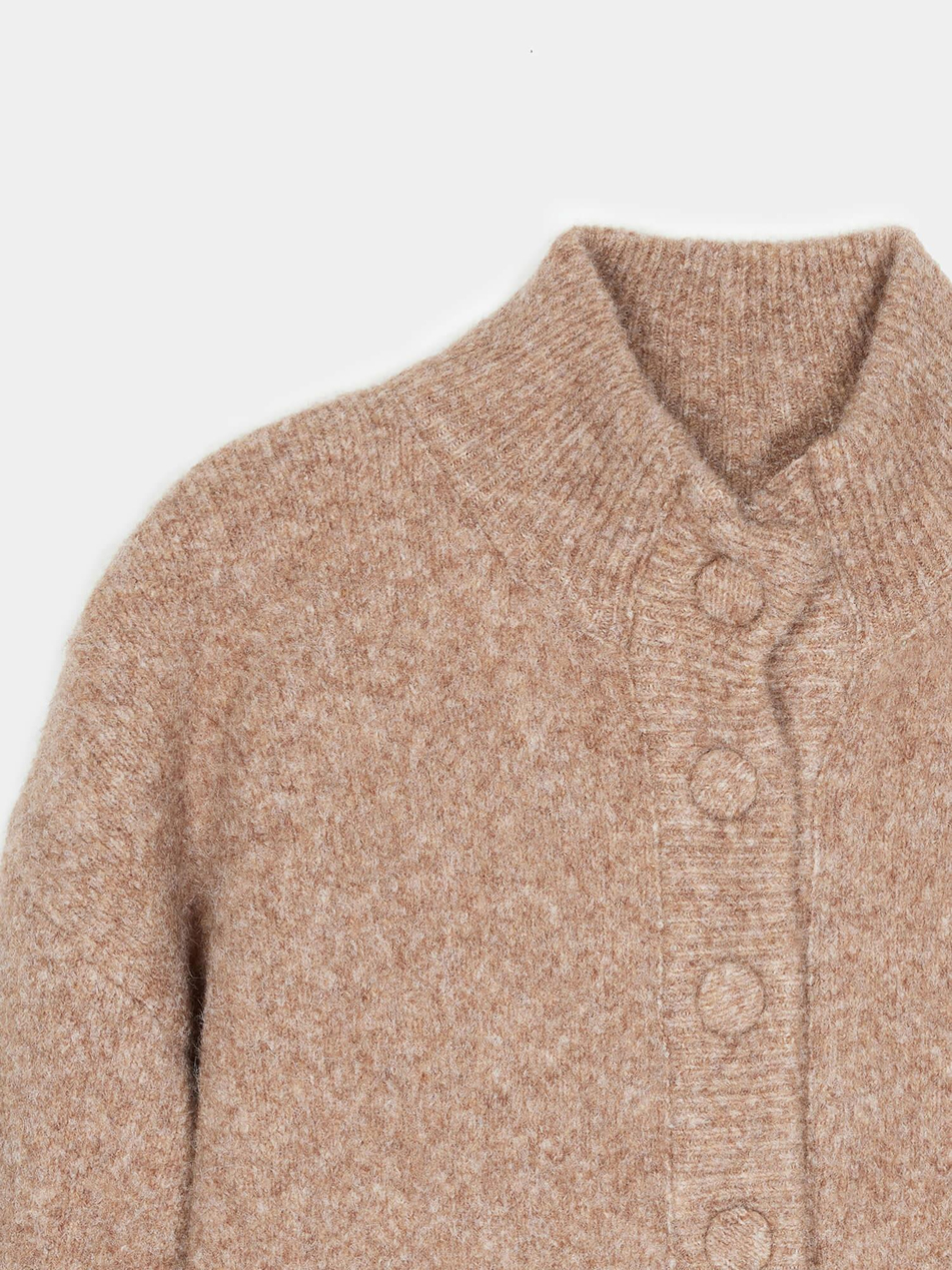 Dik Yaka Düğmeli Hırka 60995 Koyu BejCoral