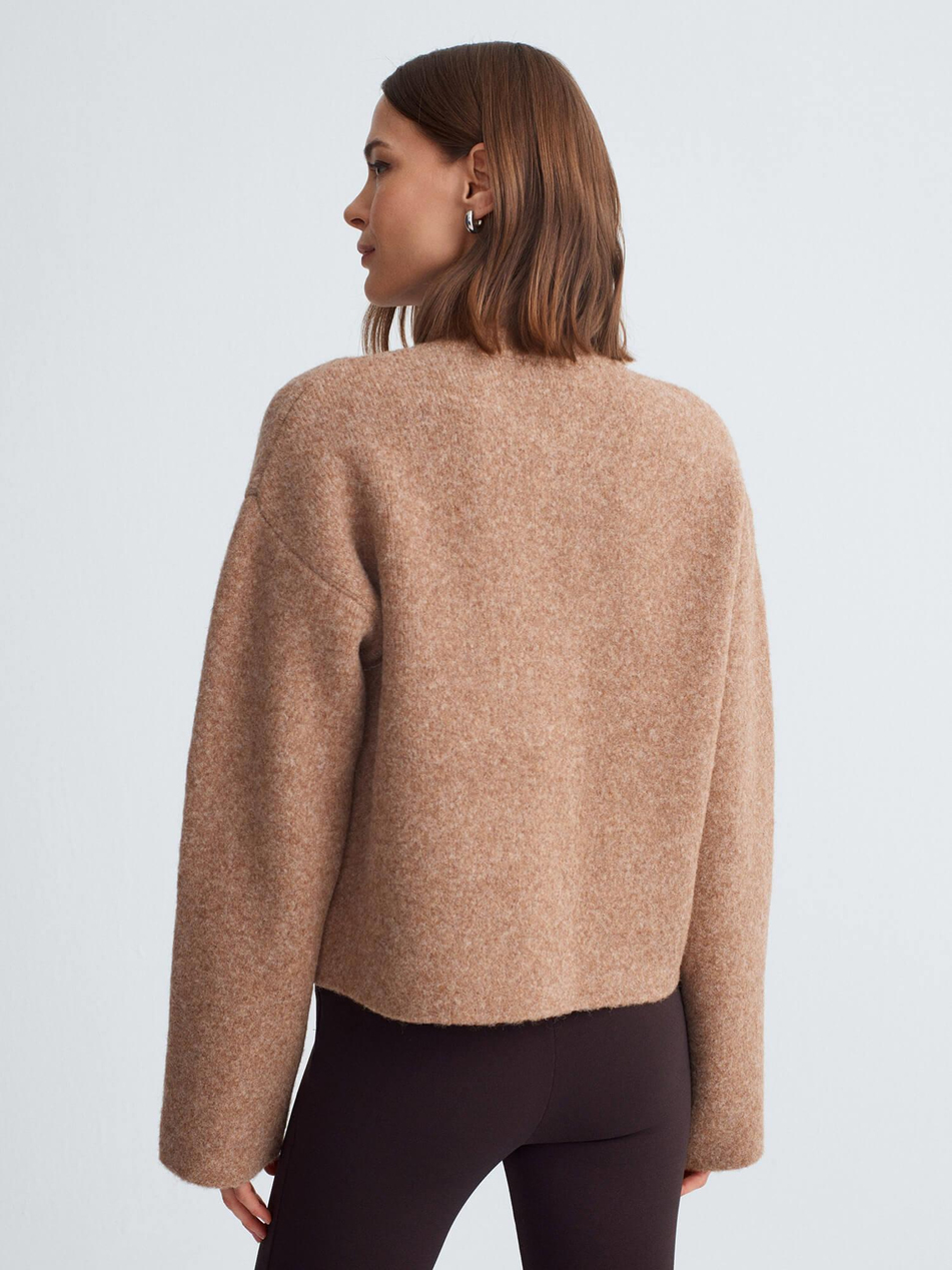 Dik Yaka Düğmeli Hırka 60995 Koyu BejCoral