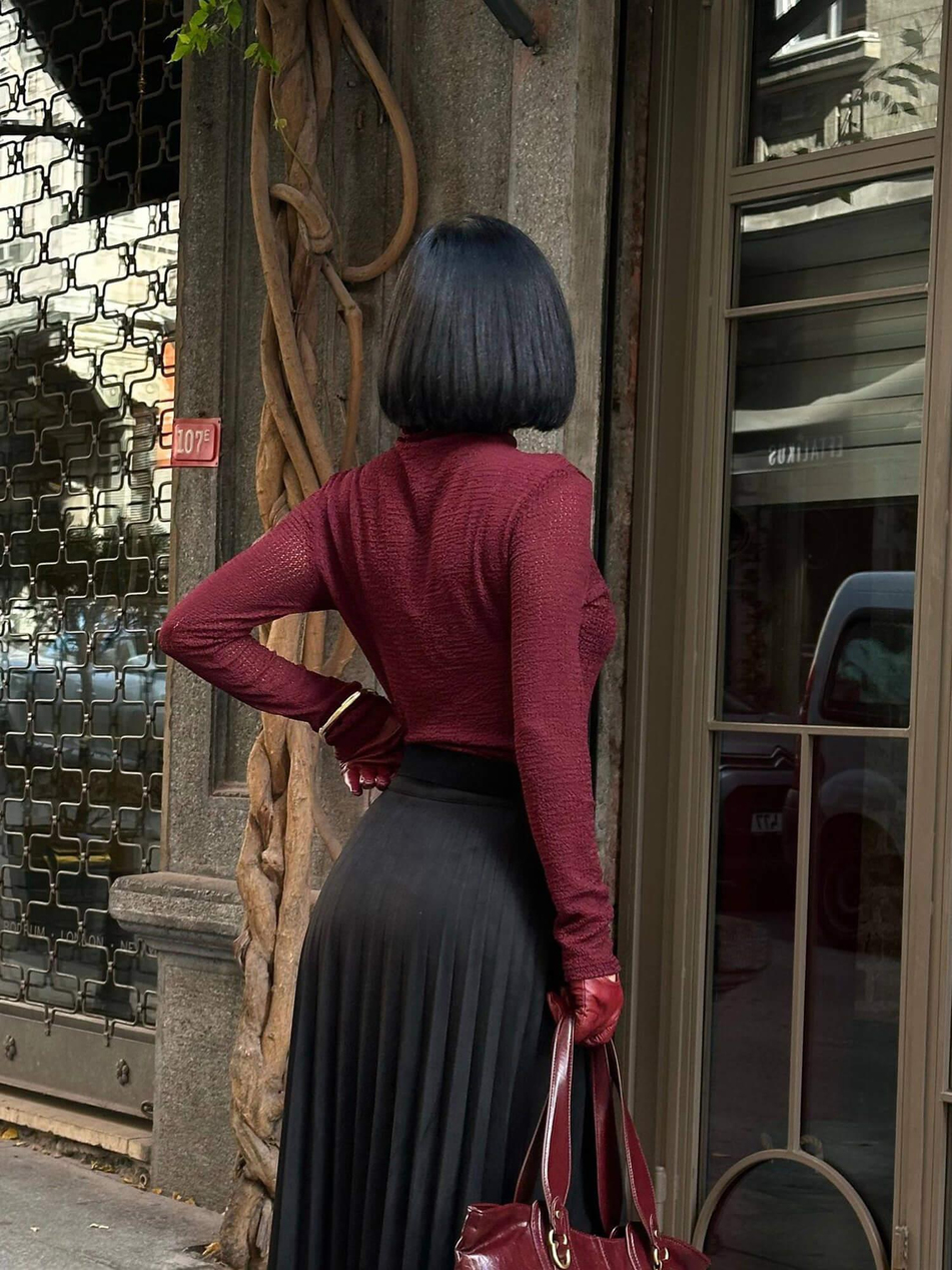 Dik Yaka Uzun Bluz 251131 BordoCoral