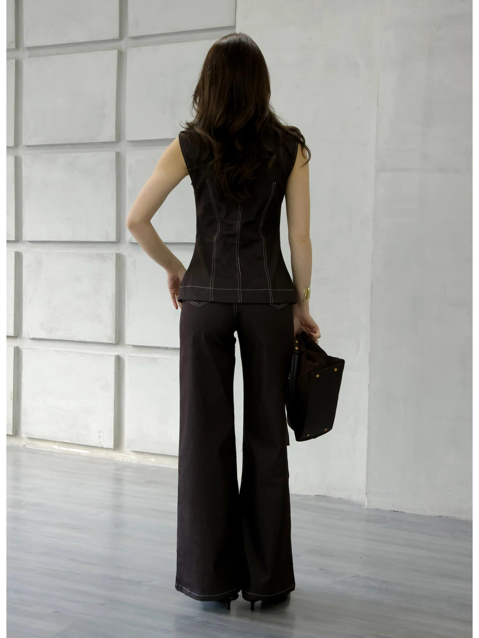 Dikiş Detaylı Yelek 18053 KahveCoral