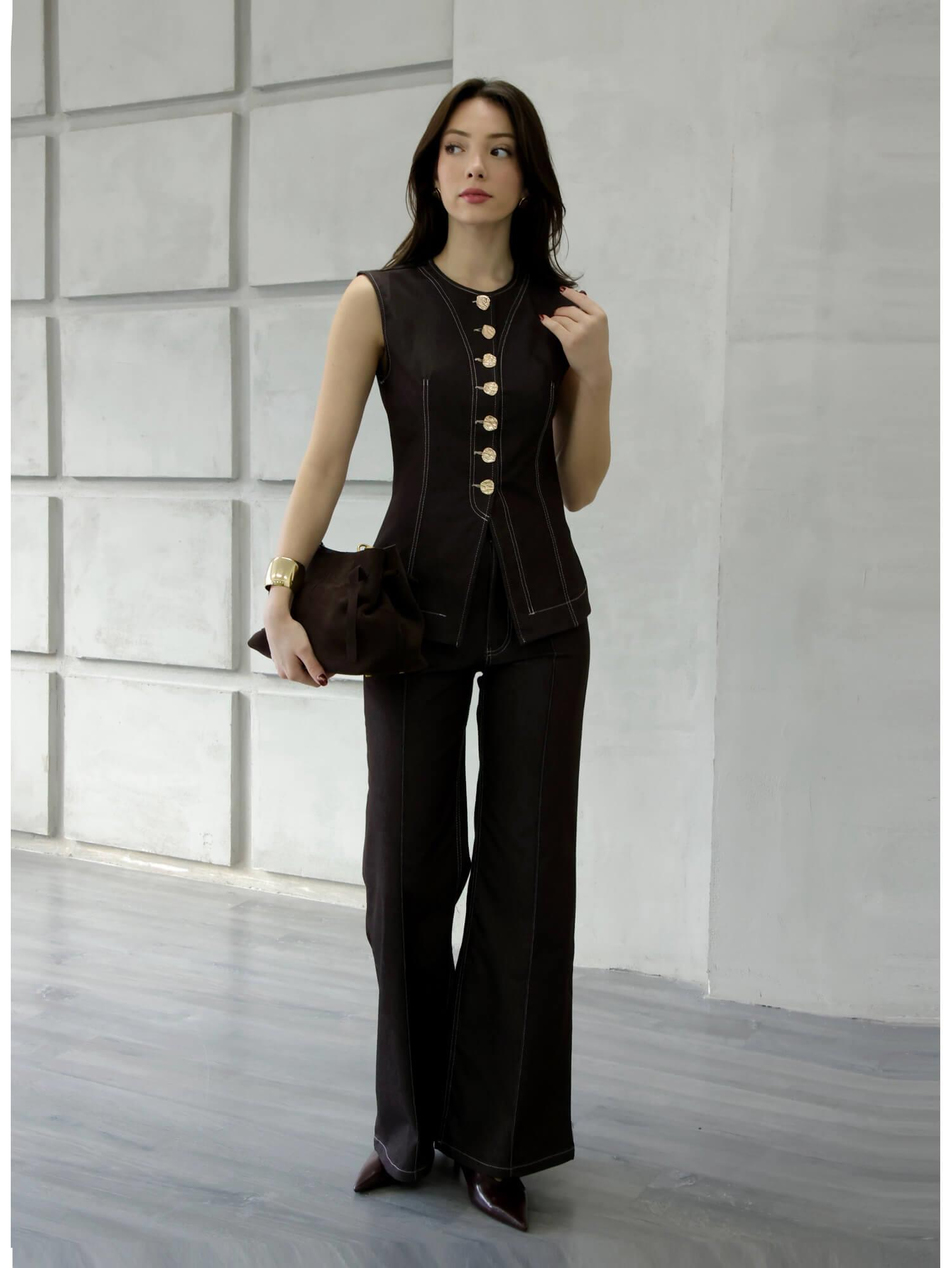 Dikiş Detaylı Yelek 18053 KahveCoral